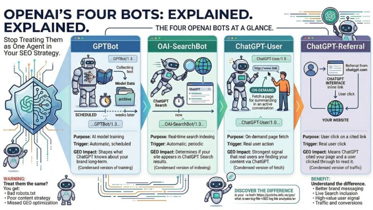 GPTBot vs OAI-SearchBot vs ChatGPT-User vs ChatGPT-Referral: Full Guide for GEO (2026)